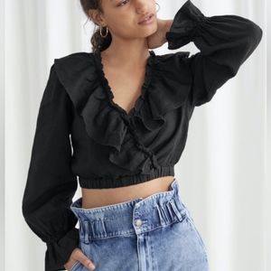 & Other Stories Linen Ruffle Wrap Blouse
